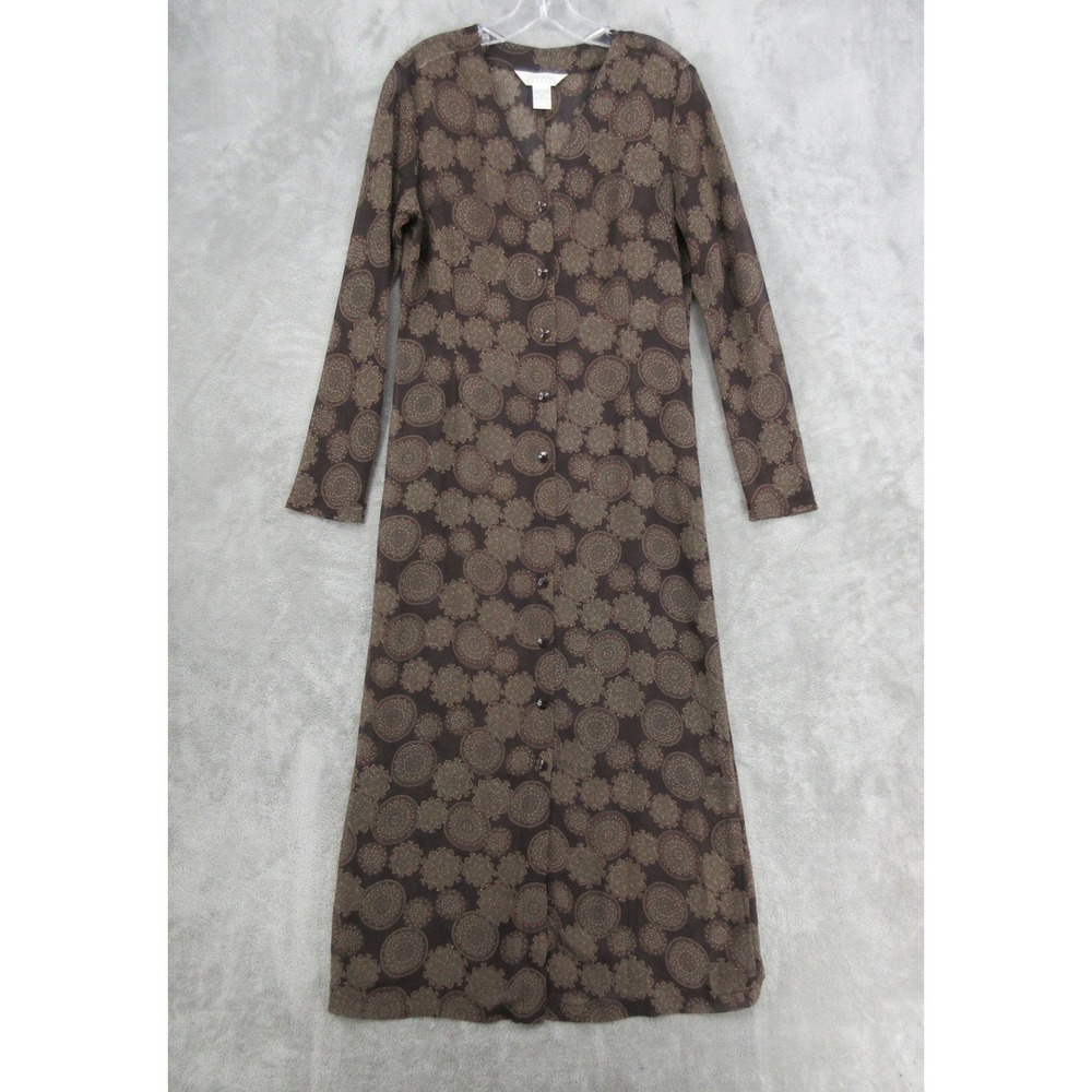 Vintage Express Dress Womens Size 9/10 Brown Mandala Button Sheer Floral Boho